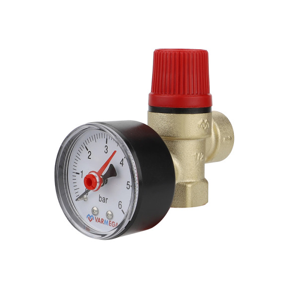 Клапан предохранительный 1/2"ВВ 3 бар с манометром Varmega (мембранный, латунь) Varmega (VM16614)