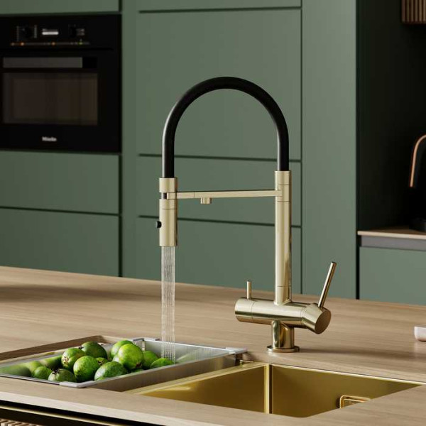 Смеситель для кухни Iddis Ace с фильтром и гибким изливом золотой (ACEMGFFi05) Смеситель для кухни Iddis Ace с фильтром и гибким изливом золотой (ACEMGFFi05)