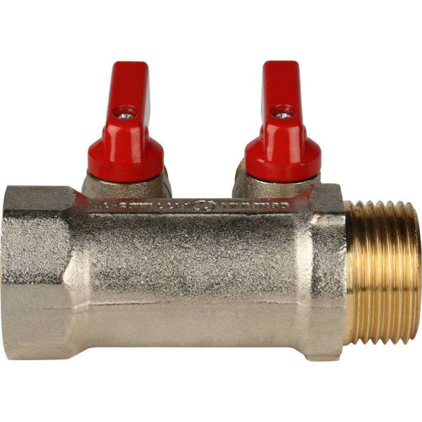 Коллектор 2 отвода с шаровыми клапанами 3/4"x1/2"(16) Stout (латунь, красные ручки) (SMB-6200-341202) Коллектор 2 отвода с шаровыми клапанами 3/4"x1/2"(16) Stout (латунь, красные ручки) (SMB-6200-341202)