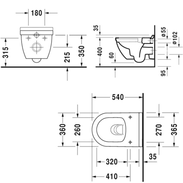 Унитаз подвесной безободковый Duravit Starck 3 Rimless 365х540х310 с сиденьем soft-close (45270900A1)