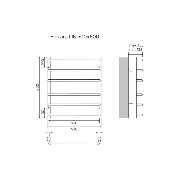 Полотенцесушитель водяной Azario Ferrara 500x600 хром