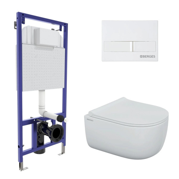 Комплект инсталляция с унитазом Berges Novum525 c с кнопкой L1 белая, унитаз EGO Rimless, сиденье Okus Slim SO (043309) Комплект инсталляция с унитазом Berges Novum525 c с кнопкой L1 белая, унитаз EGO Rimless, сиденье Okus Slim SO (043309)