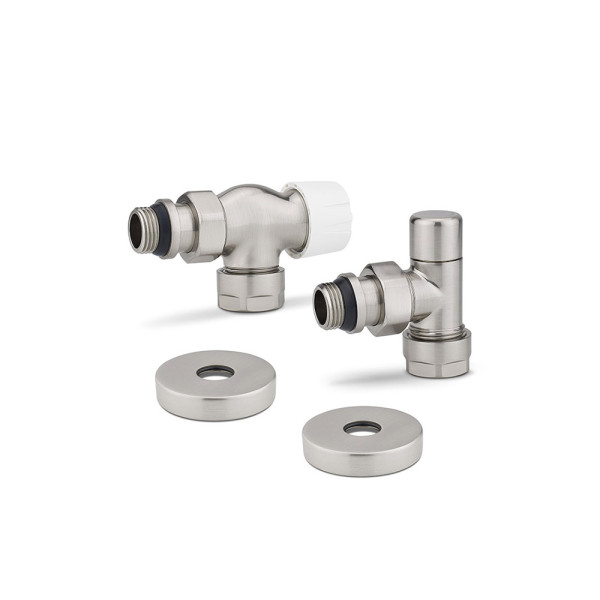 Комплект радиаторных клапанов угловой (осевой) 1/2"х3/4"(18)ЕК Varmega №3 (матовый никель) (VMDV12-510415)