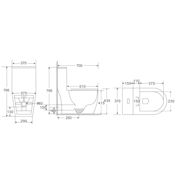 Унитаз напольный Abber Bequem AC1137T моноблок безободковый, смыв торнадо белый (AC1137T)