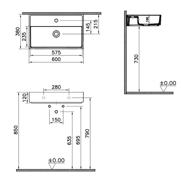 Раковина подвесная Vitra ArchiPlan c отверстием под смеситель 60 см белая (7401B003-0001) Раковина подвесная Vitra ArchiPlan c отверстием под смеситель 60 см белая (7401B003-0001)