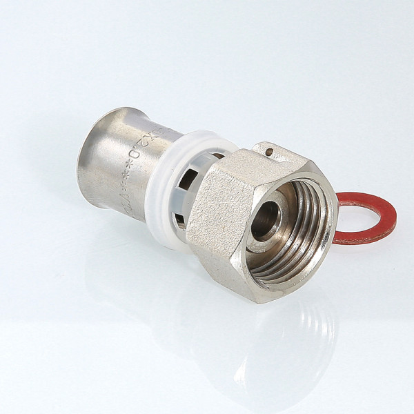 Соединение прямое 26*1" с накидной гайкой Valtec (пресс, никель) (VTm.222.N.002606)