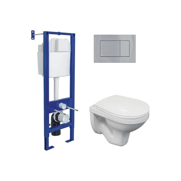 Комплект инсталляция с унитазом Berges Atom кнопка хром глянец, унитаз Gamma, сиденье с soft-close (043337)