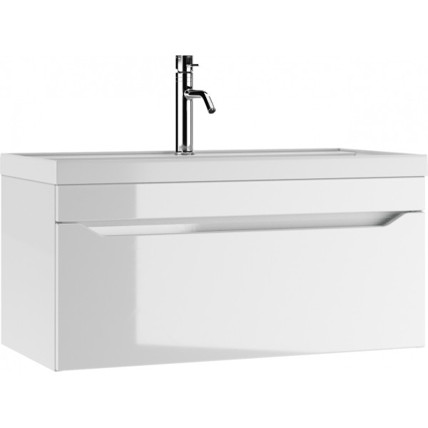 Тумба подвесная под умывальник Bazis 90 Ева с одним ящиком В1 Айсберг Домино (DA5904T)