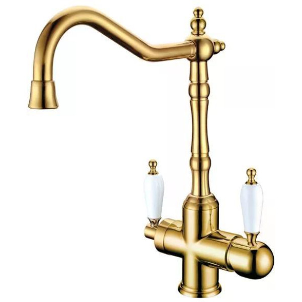 Смеситель для кухни Boheme Kitchen Золотой с краном для питьевой воды (112)