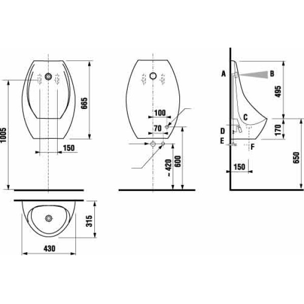 Писсуар подвесной Jika Domino Sensor 430х665х315 с ИК- датчиком (8.4110.1.000.487.1)