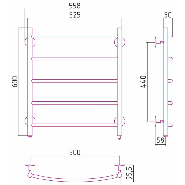 Полотенцесушитель электрический Стилье Формат 40 П 600x500 (5) Г16, хром (00540-6050) Полотенцесушитель электрический Стилье Формат 40 П 600x500 (5) Г16, хром (00540-6050)