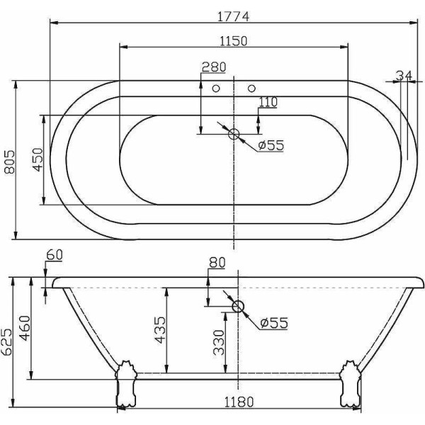 Ванна акриловая BelBagno 177,4x80,5 белая (BB21)