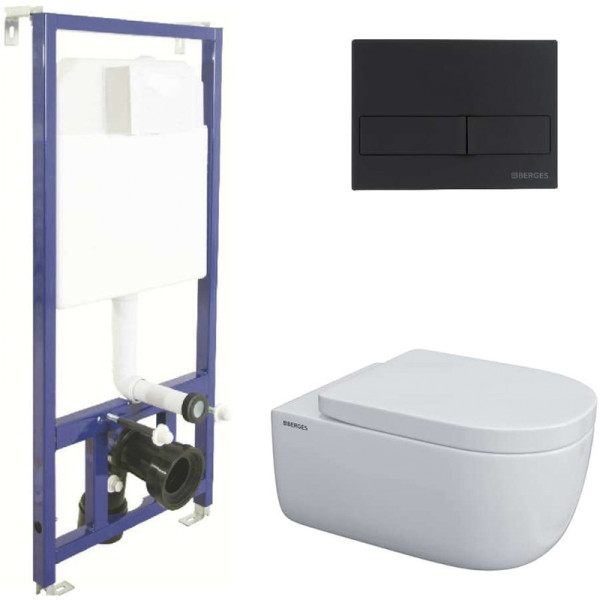 Комплект инсталляция с унитазом Berges Novum525 c с кнопкой L5 SoftTouch черная, унитаз EGO XL 54 см, сиденье Toma SO (043234)