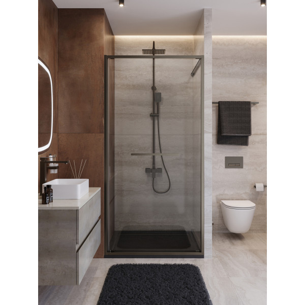 Душевая дверь Cezares Lux 90x195 стекло прозрачное, профиль оружейная сталь (LUX-B-FS-1-90-C-GM)