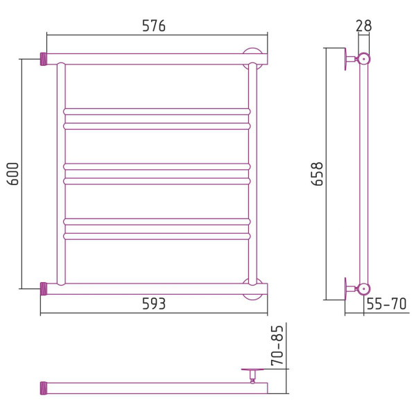 Полотенцесушитель водяной Стилье Минор 0601 600х600 (2+2+2) П хром (00601-6060) Полотенцесушитель водяной Стилье Минор 0601 600х600 (2+2+2) П хром (00601-6060)