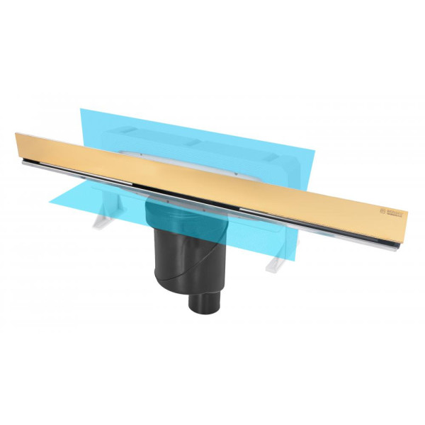 Желоб Berges водосток Wall 600 пристенный, золото глянец, S-сифон D50/105 H50 вертикальный (092056)