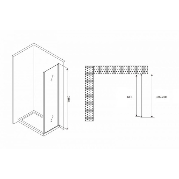 Душевое ограждение Abber Diamant 70x195 стекло прозрачное, профиль хром (S70) Душевое ограждение Abber Diamant 70x195 стекло прозрачное, профиль хром (S70)