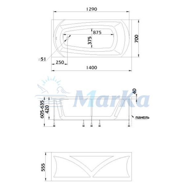 Ванна акриловая 1Marka Elegance 140x70 белая (01эл1470)