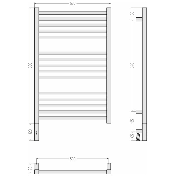 Полотенцесушитель электрический Сунержа Модус 3.1 800x500 провод слева матовый чёрный (31-5900-8050)