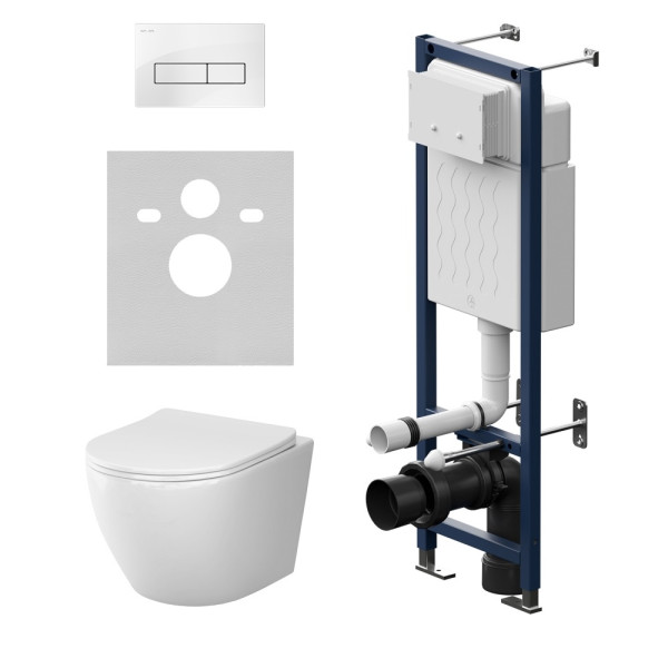 Комплект инсталляция с унитазом AM.PM ErgoFit с клав M белый глянц с подвесным унитазом Like AquaSpin 2.0 (IS110301.801901)