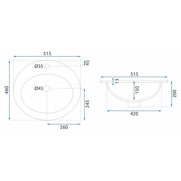 Раковина врезная Rea Dalia 50x45,5 белый (REA-U4122)