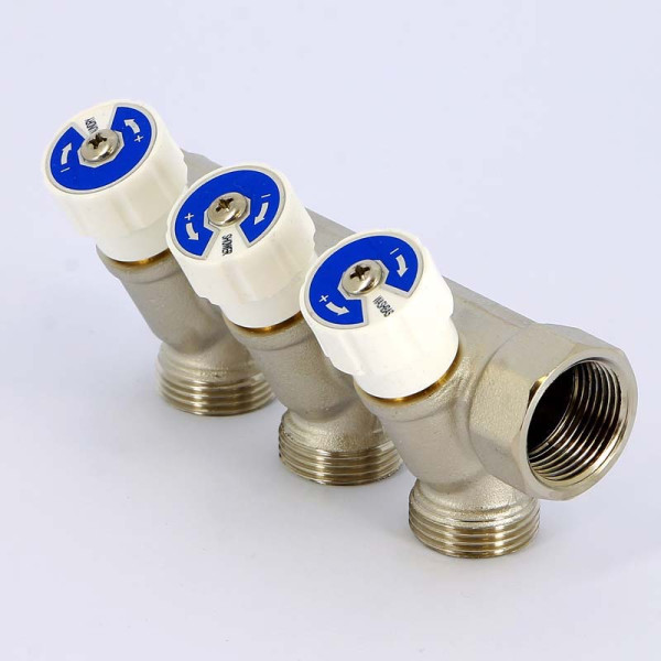 Коллектор Uni-Fitt 3 отвода НВ 3/4"х3/4" ЕК 40 мм с вентилями никелированный