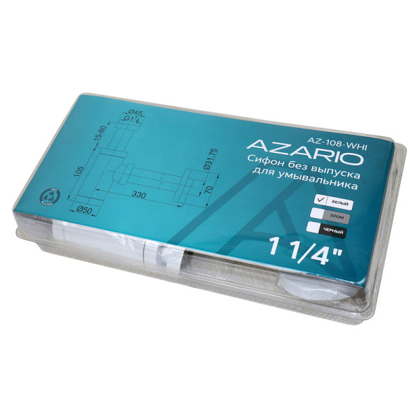 Сифон для раковины Azario Белый (AZ-108-WHI) Сифон для раковины Azario Белый (AZ-108-WHI)