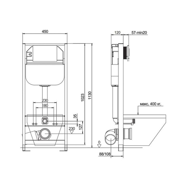 Инсталляция для унитаза Aquanika Basic (без клавиши смыва, два режима слива) (10.702.450.00.00)