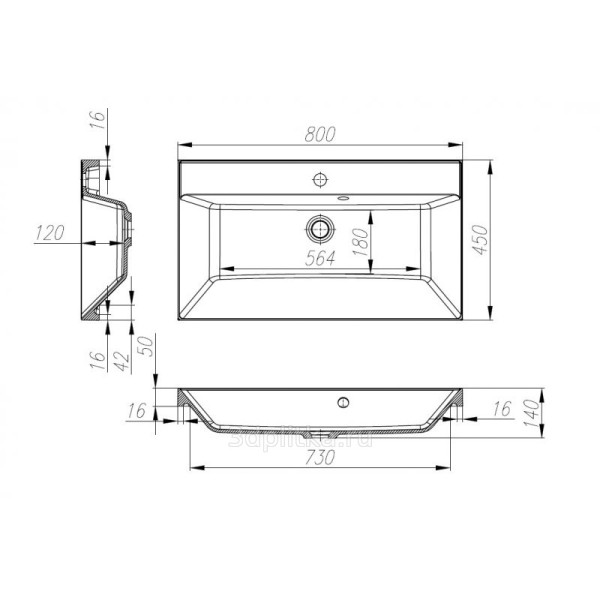 Раковина встраиваемая BelBagno 80 черная (BB800/450-LV-ART-AST-NERO)