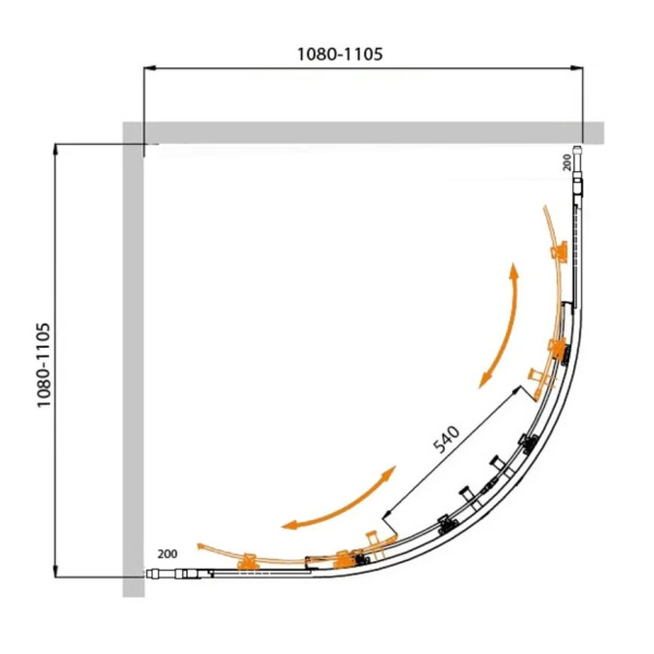 Душевой уголок Cezares Molveno 110x110x195 стекло прозрачное, профиль оружейная сталь (MOLVENO-R-22-90+20-C-GM-IV)