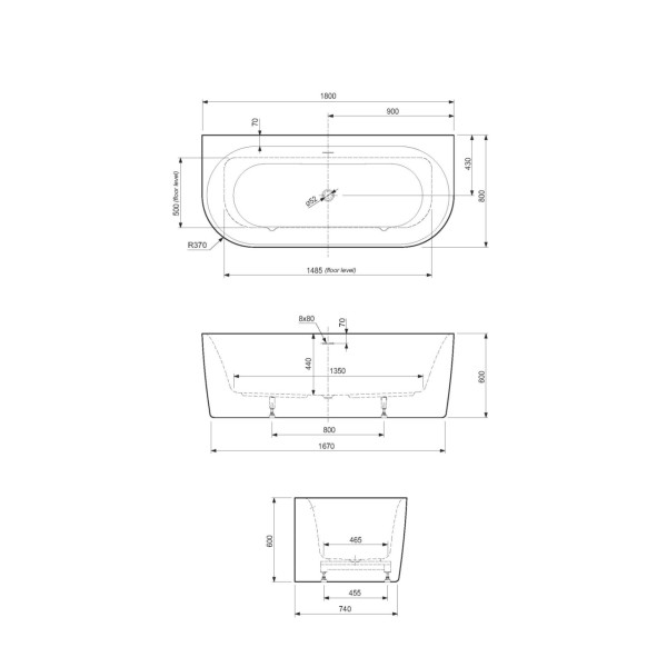Ванна акриловая Cezares Metauro 180x80x60 черный матовый (METAURO-INT-Wall-180-80-60-B-W-MATT)