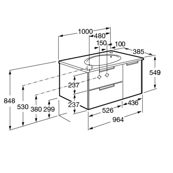Тумба подвесная Roca Etna 964x370x515 дуб верона (7.8573.0.244.5)