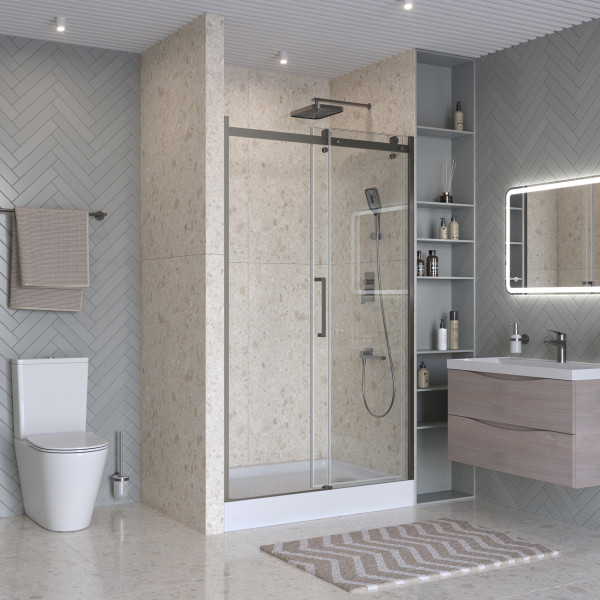 Душевая дверь BelBagno Marino 110x195 стекло прозрачное, профиль оружейная сталь матовая (MARINO-2-BF-1-110-C-GM)