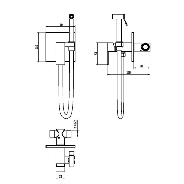 Смеситель с гигиеническим душем Boheme Qubic BRB (брашированная бронза) (477-BRB)