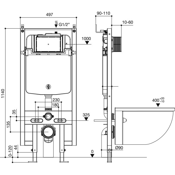 Инсталляция с подвесным унитазом Jacob Delafon Rodin с сиденьем с клавишей смыва, хром (EDY102-00, E23280-00, E38066-CP, E38064-NF) (E39933-CP)