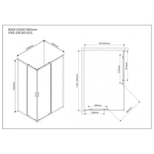 Душевой уголок Vincea Scala 1200х800х1900 стекло прозрачное, профиль хром (VSS-2SC8012CL)