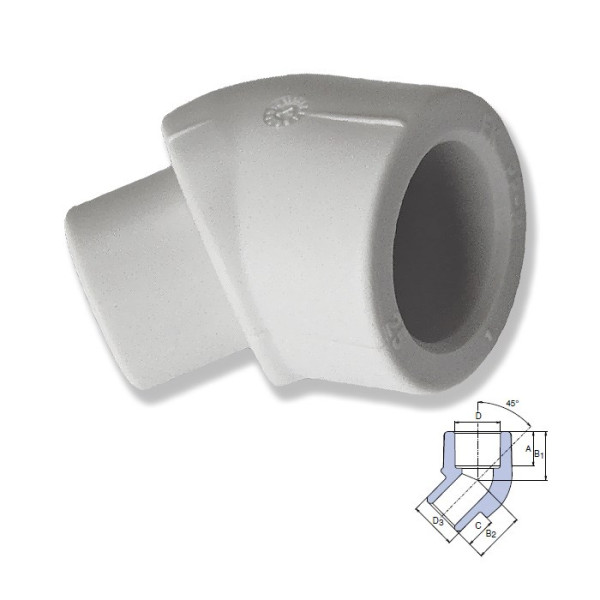 Угольник PP-R HP-Trend 40 мм. 45 гр. ВН (25305) Угольник PP-R HP-Trend 40 мм. 45 гр. ВН (25305)