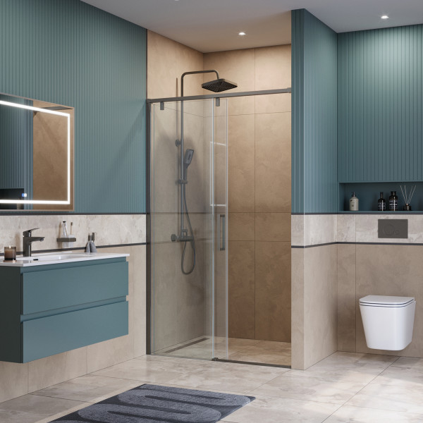 Душевая дверь BelBagno Soft Close-1 110x200 стекло прозрачное, профиль оружейная сталь матовая (SOFT_CLOSE-1-BF-1-110-C-GM)