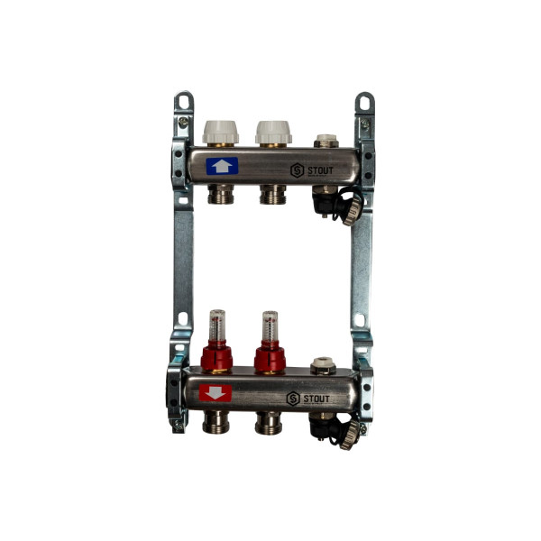 Коллекторная группа 2 отвода 1"x3/4"(18)EK с расходомерами, с клапаном вып. воздуха и сливом Stout (нерж.сталь) (SMS-0927-000002) Коллекторная группа 2 отвода 1"x3/4"(18)EK с расходомерами, с клапаном вып. воздуха и сливом Stout (нерж.сталь) (SMS-0927-000002)