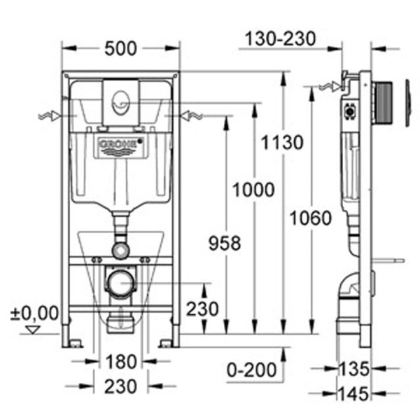 Инсталляция для подвесного унитаза Grohe Rapid SL с клавишей (38813001) хром