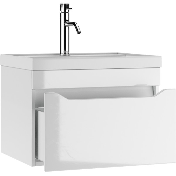 Тумба подвесная под умывальник Bazis 60 Ева с одним ящиком В1 Айсберг Домино (DA5901T)