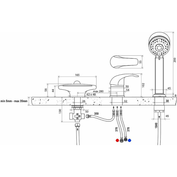 Смеситель на борт ванны Ravak Rosa RS 025.00 каскадный хром (X07P003)