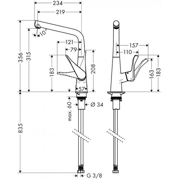 Смеситель для кухни Hansgrohe Metris хром (14822800)