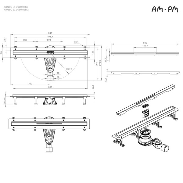 Трап для душа AM.PM MasterFlow линейный универс затвор Slim line 60 см черн мат (W01SC-S11-060-05BM)