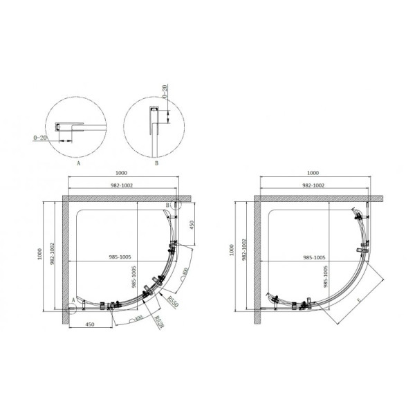 Душевой уголок Cezares Stylos 100х100 стекло прозрачное (STYLUS-O-M-R-2-100-C-Cr)