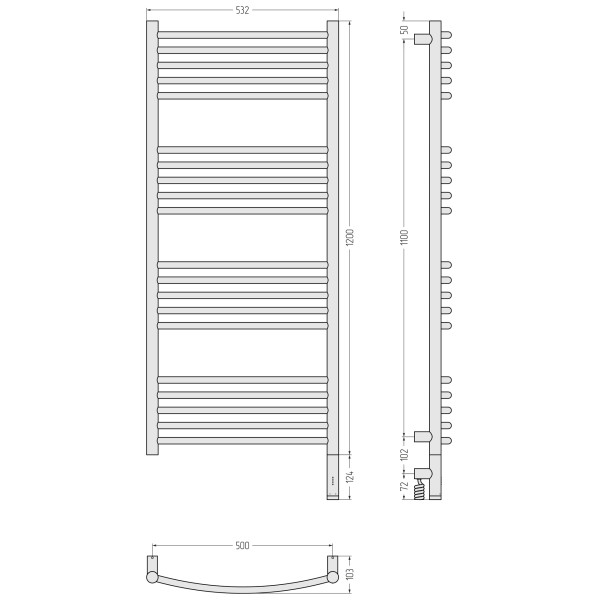 Полотенцесушитель электрический Сунержа Богема 3.1 выгнутая 1200x500 провод справа матовый белый (30-6003-1250)