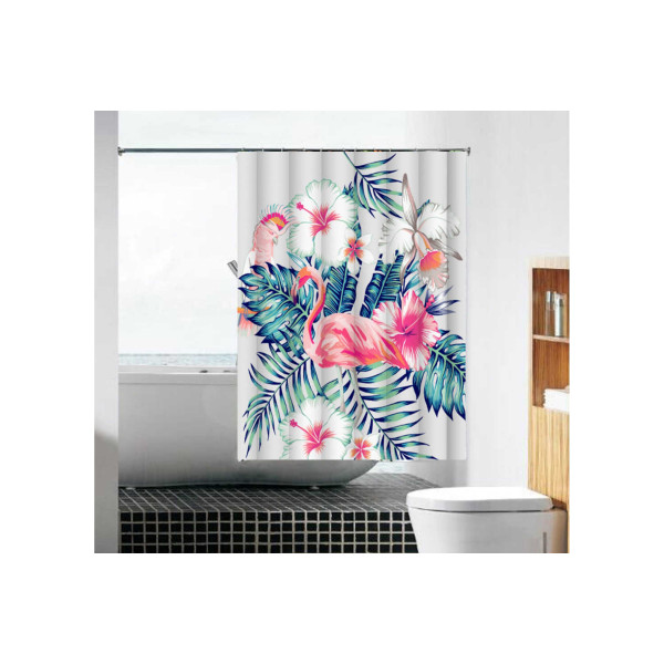 Шторка для ванны текстильная Melodia 180х180 см Фламинго в цветах (MZ-104) Шторка для ванны текстильная Melodia 180х180 см Фламинго в цветах (MZ-104)