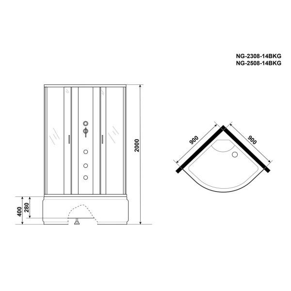 Душевая кабина с гидромассажем Classic 90x90 стекло матовое, профиль хром матовый (NG-2308-14BKG)