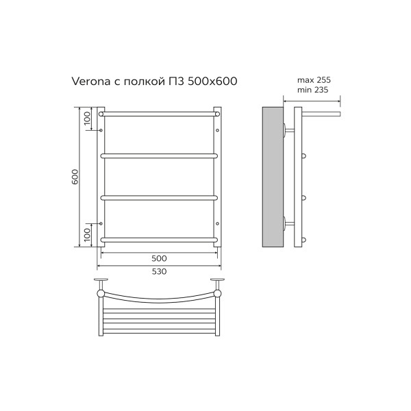 Полотенцесушитель водяной Azario Verona 500x600 с полочкой (хром)