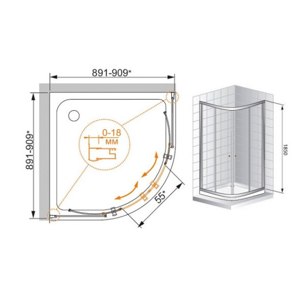 Душевой уголок Cezares Pratico 90x90x185 стекло текстурное Punto (PRATICO-R-2-90-P-Cr)